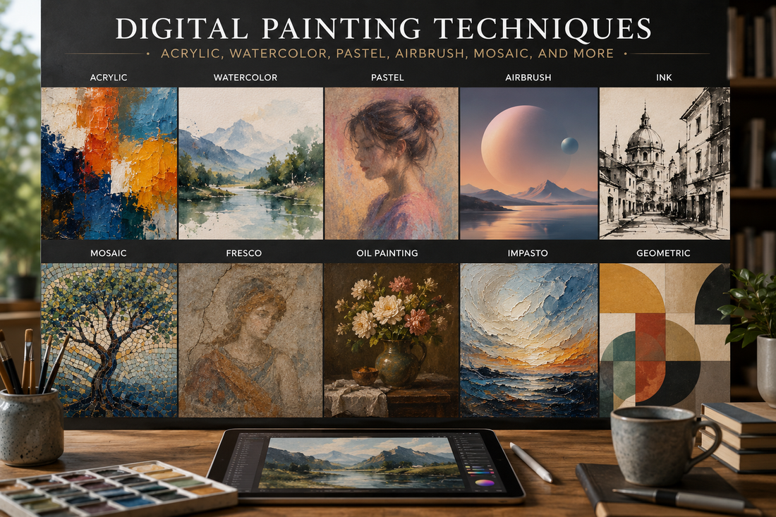 Digital Painting Techniques Explained: Acrylic, Watercolor, Pastel, Airbrush, Mosaic, and More