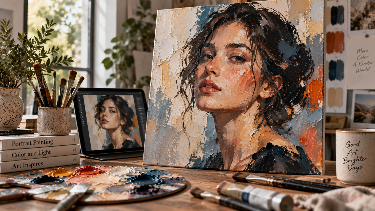 Digital Acrylic Portraits: How Color, Brush Texture, and Layering Shape Expression