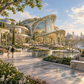 Flowing Horizons — Modern Architecture in Art Nouveau Digital by Digital Artwork Gallery