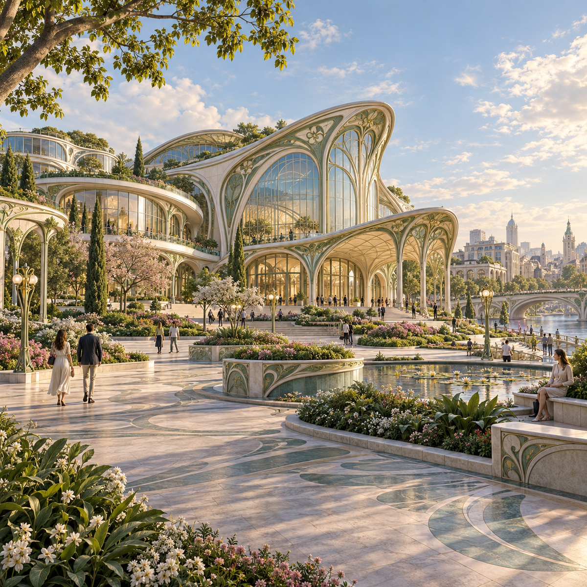 Flowing Horizons — Modern Architecture in Art Nouveau Digital by Digital Artwork Gallery