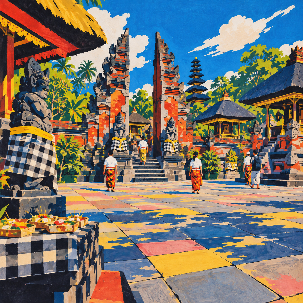 Temple Heat in Flat Light — Casein, Pop Art by Digital Artwork Gallery’s “James Rosenquist-Inspired” GPT