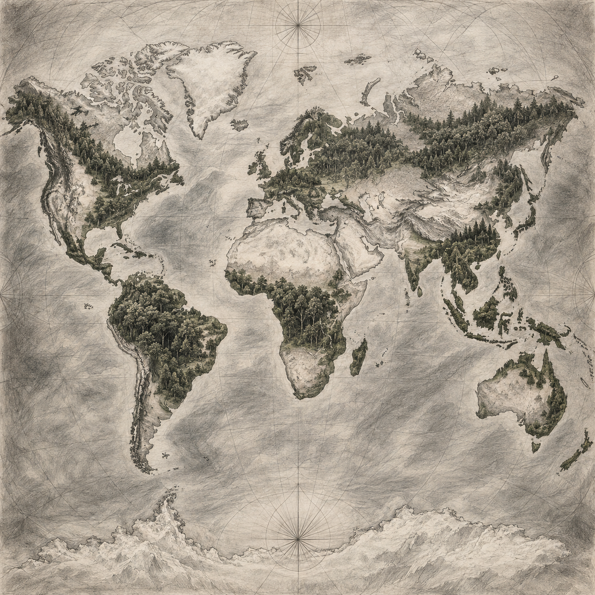 Canopy Across the Continents — Graphite, Renaissance by Digital Artwork Gallery’s “Leonardo da Vinci-Inspired” GPT