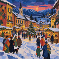 Lanterns Over the Snowbound Square — Collage, Post-Impressionism by Digital Artwork Gallery’s “Paul Gauguin-Inspired” GPT