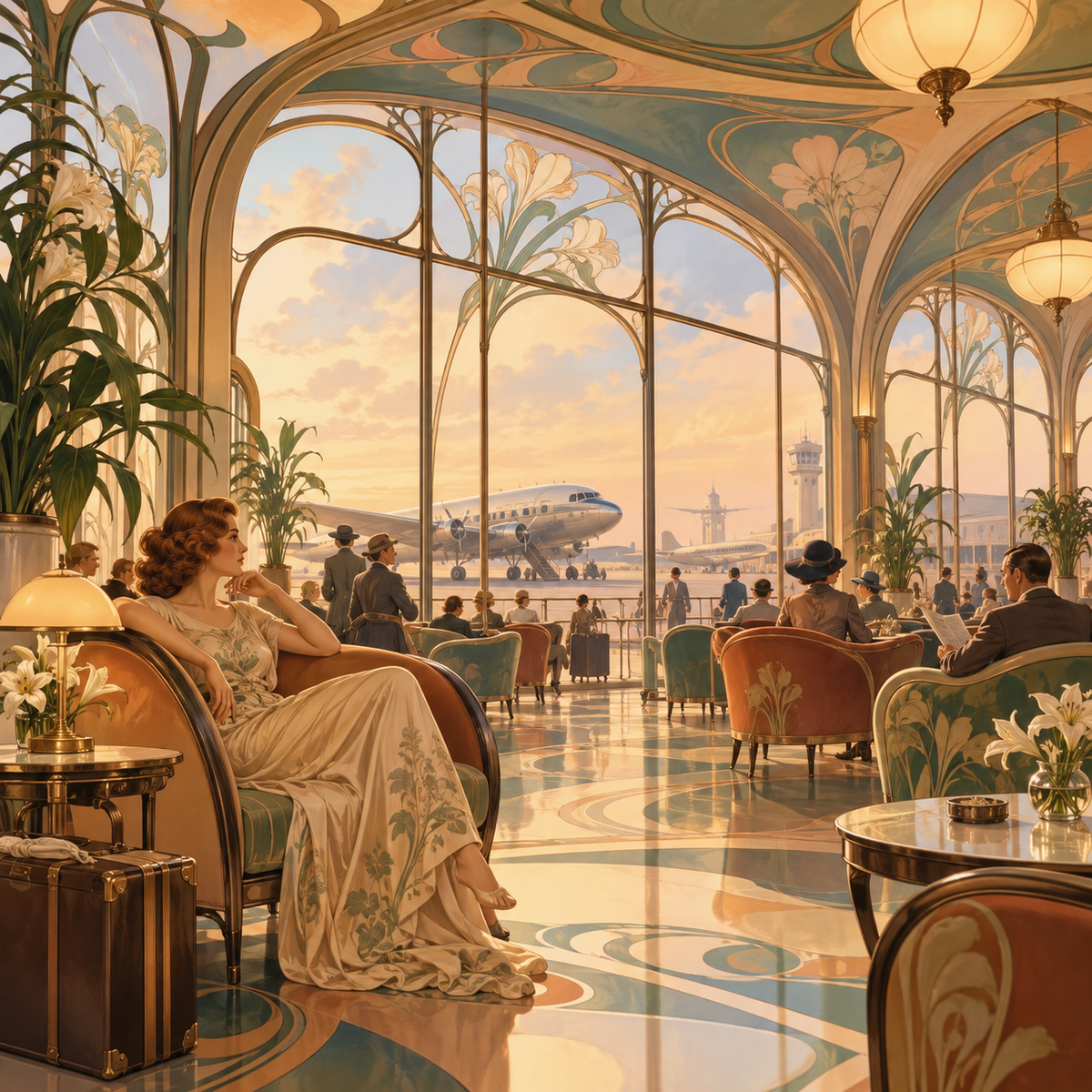 Departure in Curves — Airbrush, Art Nouveau by Digital Artwork Gallery’s “Alphonse Mucha-Inspired” GPT