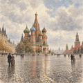 Digital Artwork Gallery | Watercolor Spires Beneath a Subdued Victorian Moscow Sky