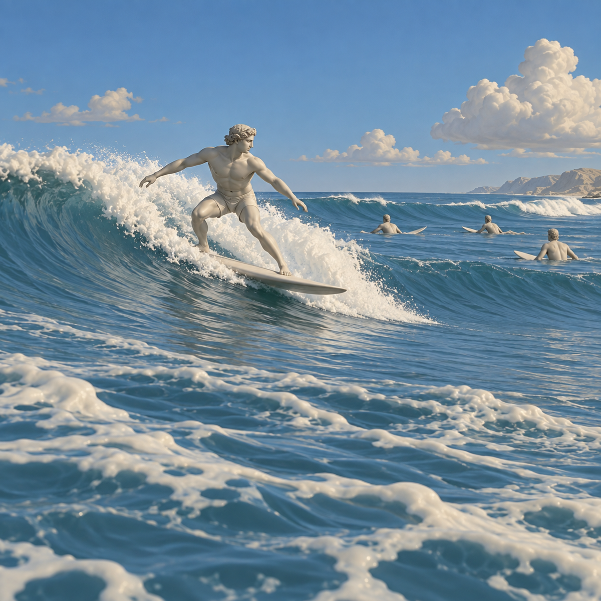 Digital Artwork Gallery | Measured Ocean Force in a Matte Neoclassical Surf Break