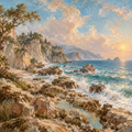 Rococo Tides at Rocky Beach — Egg Tempera by Digital Artwork Gallery - Digital Artwork Gallery
