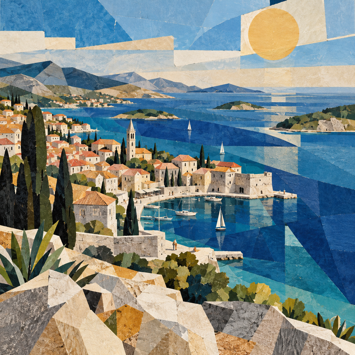 Adriatic Quiet — Dalmatian Coast, Modernism, Collage by Digital Artwork Gallery - Digital Artwork Gallery