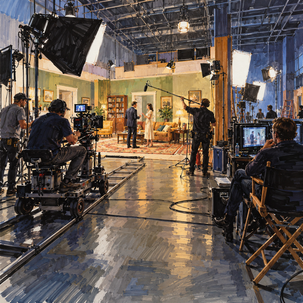 Digital Artwork Gallery | Marker Realism Across a Film Set Between Shadow and Working Light