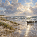 North Sea Coast in Glossy Rococo Light Beneath Sweeping Clouds by Digital Artwork Gallery