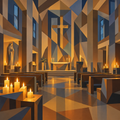 Digital Artwork Gallery | Candlelit Sanctuary in Quiet Faceted Geometry and Matte Latex Stillness