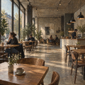 Quiet Café Light in Precise Tempera Realism and Earthbound Detail by Digital Artwork Gallery