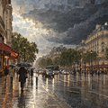 Stormlight Over Modern Paris in Layered Realist Collage Planes by Digital Artwork Gallery