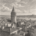 Measured Graphite Harmony Over Galata Tower and Istanbul’s Layered Rooftops by Digital Artwork Gallery