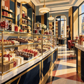 Wrapped Confections Gleaming Through Geometric Gouache Glass and Polished Deco Light by Digital Artwork Gallery