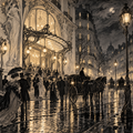 Midnight Paris Theatre in Flowing Art Nouveau Ink Shadows by Digital Artwork Gallery