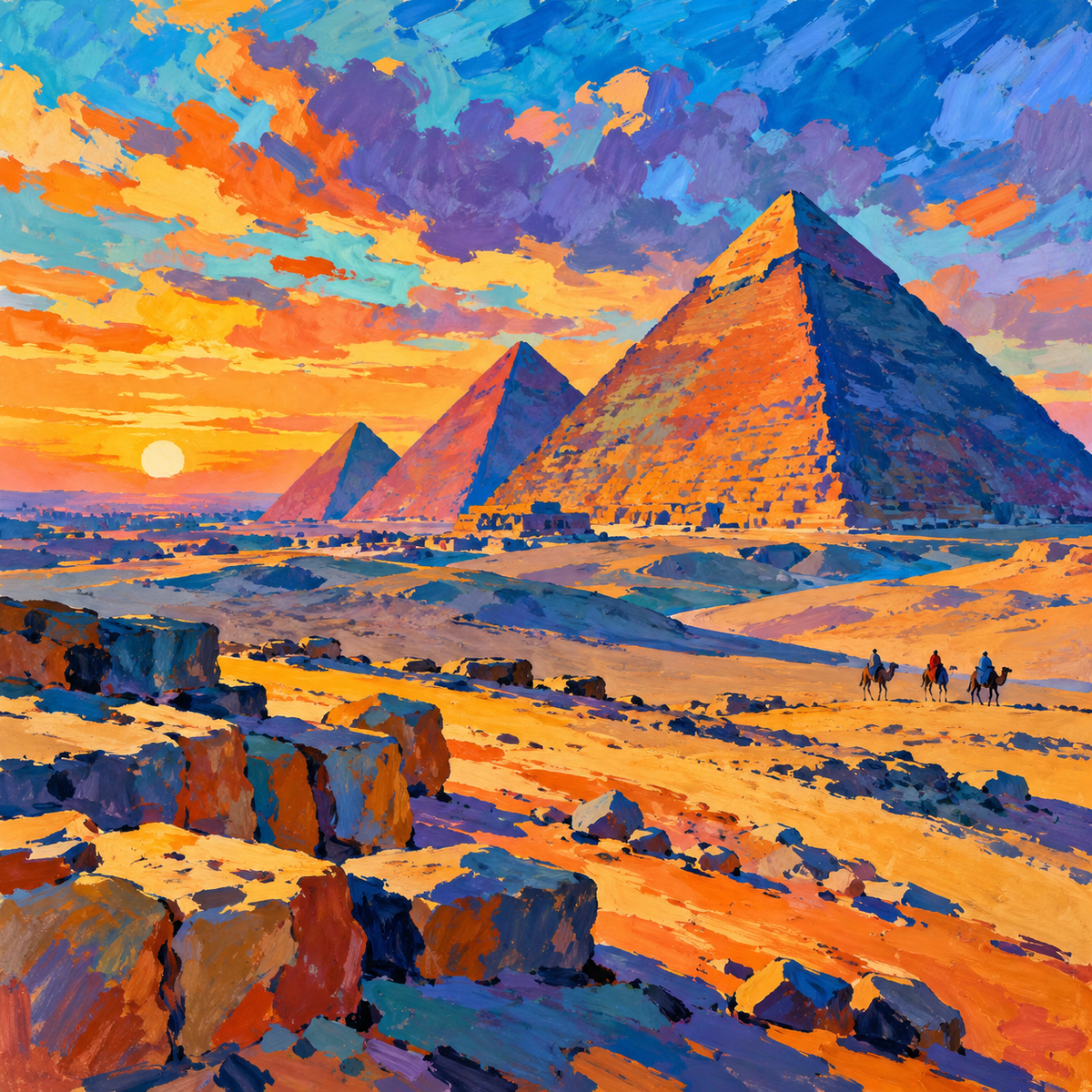 Cold Dawn Over Giza in Vivid Fauvist Gouache Rhythms by Digital Artwork Gallery