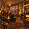 Warm Sixties Lounge Under Symbolic Evening Light in Sculpted Texturizing Paste by Digital Artwork Gallery