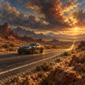 Storm-Lit Grand Tourer Across the Desert at Eventide by Digital Artwork Gallery