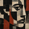 Shared Geometry Splits a Monumental Face Through Raw Collage Tension by Digital Artwork Gallery