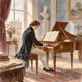 Quiet Keys Before the Recital in Luminous Watercolor by Digital Artwork Gallery