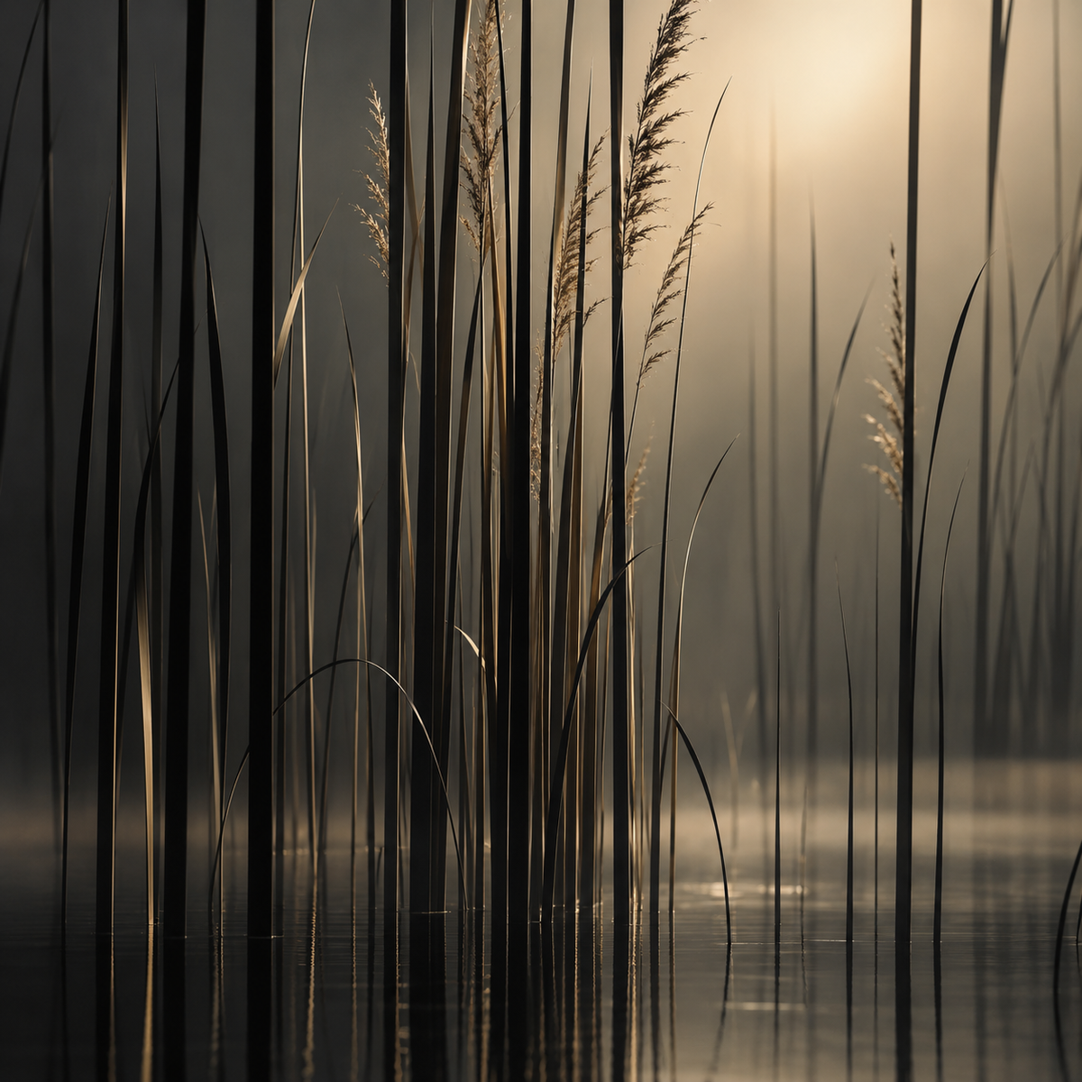 Quiet Reeds Divide the Dark Into Measured Vertical Breaths by Digital Artwork Gallery