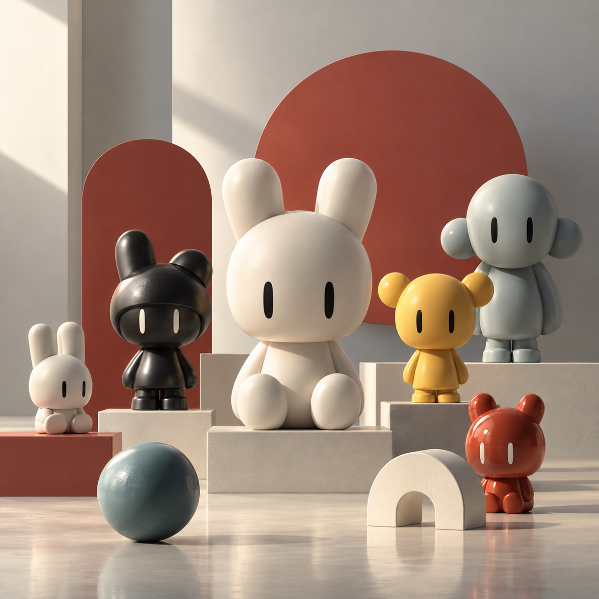 Quiet Collectibles Gather in a Precise Field of Modern Forms by Digital Artwork Gallery