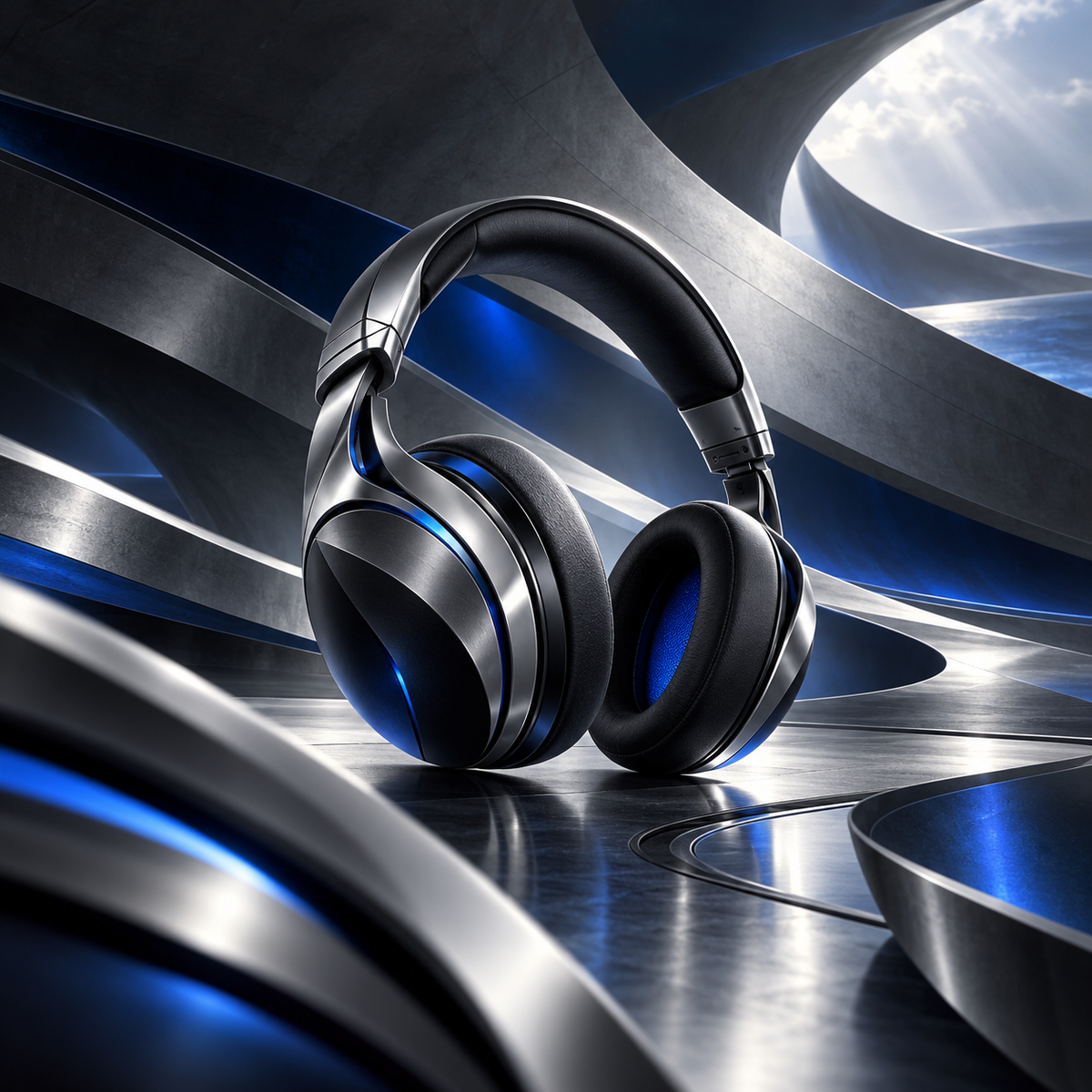 Curved Sound Forms Accelerate Through a Luminous Field of Motion by Digital Artwork Gallery