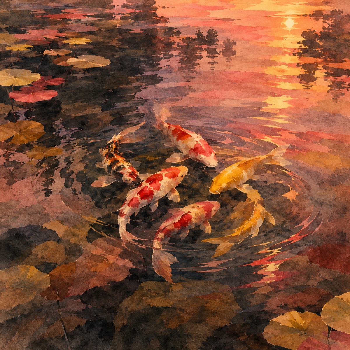 Watercolor, Modernist, Koi by Digital Artwork Gallery