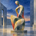 Sculptural Abstraction in Contemporary Figurative Watercolor: Blue Hour Poise by Digital Artwork Gallery