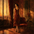 1920s Woman in Romanticism Experimental Digital Material: Sunset Reverie by Digital Artwork Gallery