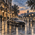 Modern Luxury Car in Impressionist Charcoal — Evening Poise by Digital Artwork Gallery