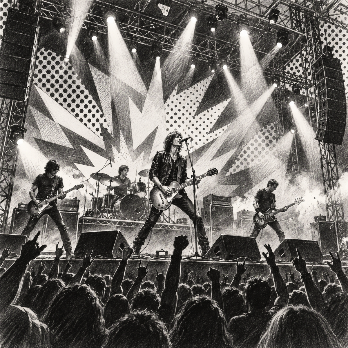 Rock Stage in Pop Art Graphite — Electric Pulse by Digital Artwork Gallery