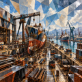 Shipyard Facets in Cubism Resin by Digital Artwork Gallery