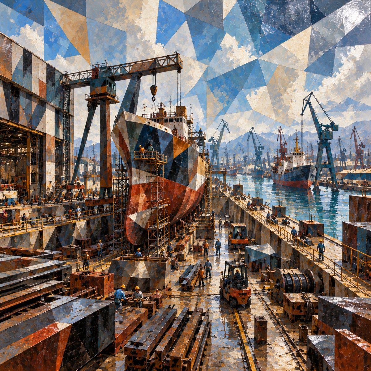 Shipyard Facets in Cubism Resin by Digital Artwork Gallery